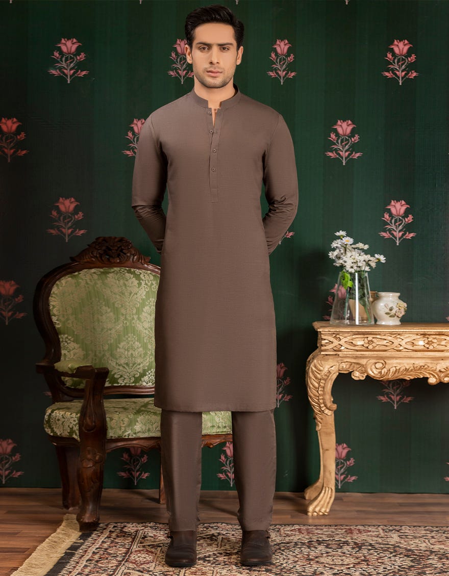 COFFEE BROWN BLENDED UNSTITCHED KAMEEZ SHALWAR FABRIC | JJMS-2010