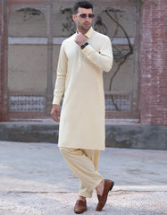 PALE YELLOW BLENDED UNSTITCHED KAMEEZ SHALWAR FABRIC | JJMS-2025