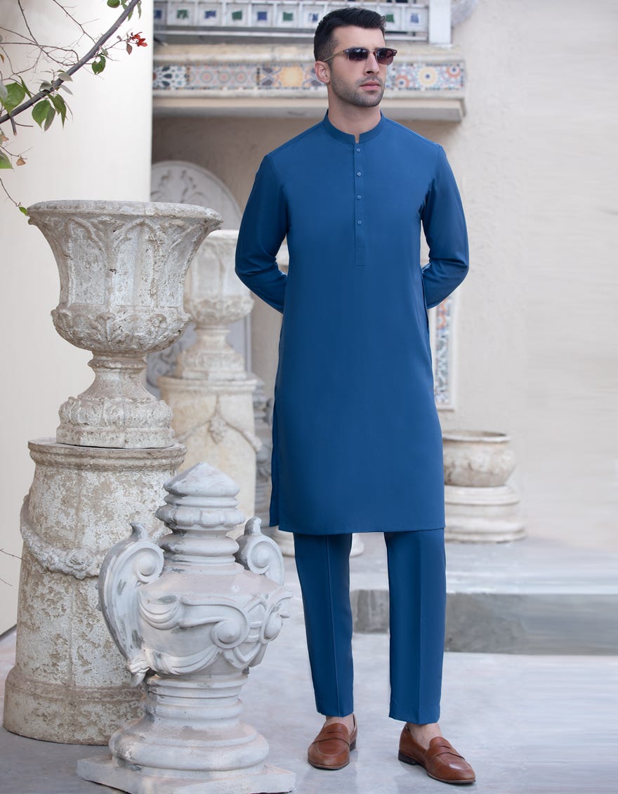 EGYPTION BLUE BLENDED UNSTITCHED KAMEEZ SHALWAR FABRIC | JJMS-2033