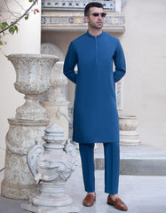 EGYPTION BLUE BLENDED UNSTITCHED KAMEEZ SHALWAR FABRIC | JJMS-2033