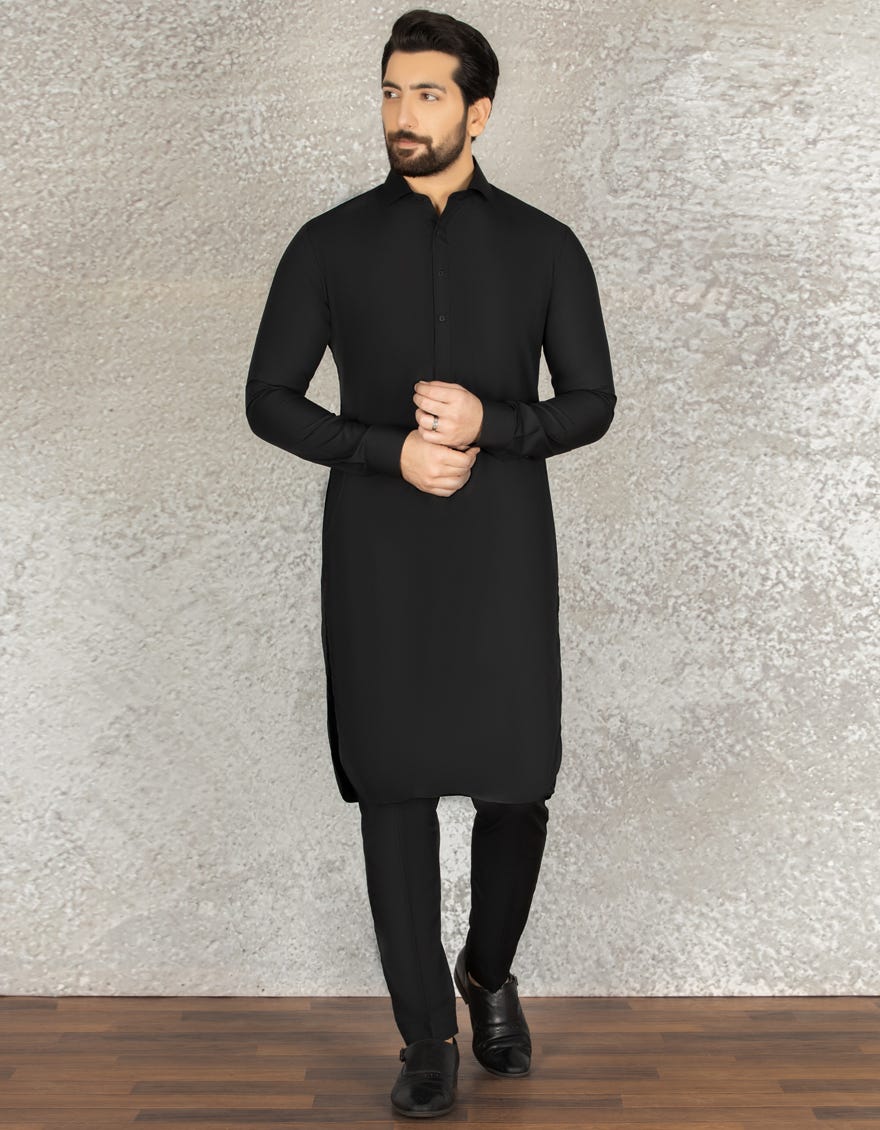 BLACK BLENDED UNSTITCHED KAMEEZ SHALWAR FABRIC | JJMS-2043