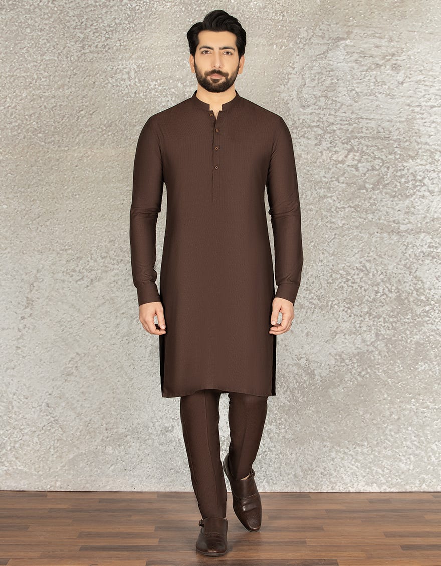 BROWN BLENDED UNSTITCHED KAMEEZ SHALWAR FABRIC | JJMS-2045