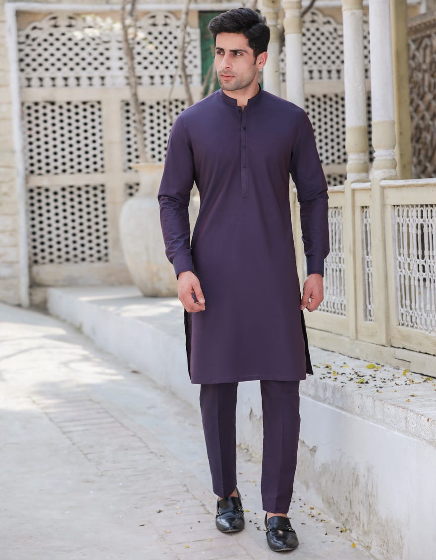 PURPLE COTTON UNSTITCHED KAMEEZ SHALWAR FABRIC | JJMS-2056
