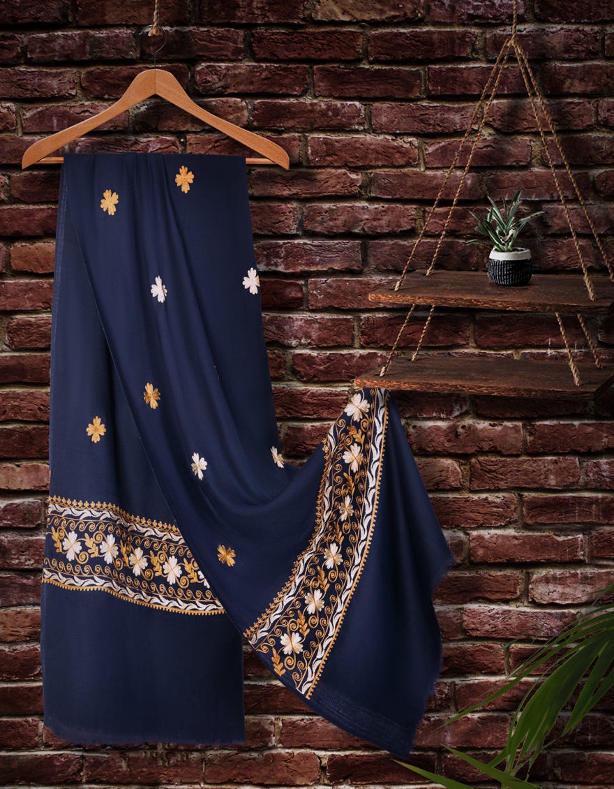 JSH-SHW-21-0020 FB/AARI BORDER SHAWL - NAVY BLUE