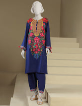 BLUE RAW SILK DIGITAL PRINTED 2PC STITCHED