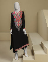 BLACK RAW SILK DIGITAL PRINTED 2PC STITCHED