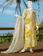 BEIGE-YELLOW LAWN 3PC UNSTITCHED | JLAWN-S-22-165 Daisuke