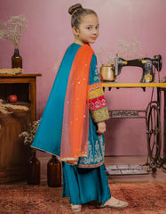 DARK SEA GREEN RAW SILK GIRLS 3PC | JGK-S-22-1912 FB