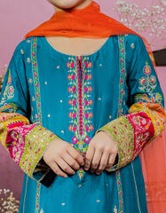 DARK SEA GREEN RAW SILK GIRLS 3PC | JGK-S-22-1912 FB