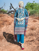 BLUE LAWN PRINTED 3PC STITCHED | JLAWN-S-25-004