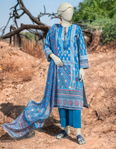 BLUE LAWN PRINTED 3PC STITCHED | JLAWN-S-25-005