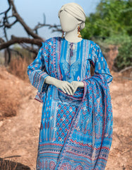 BLUE LAWN PRINTED 3PC STITCHED | JLAWN-S-25-005