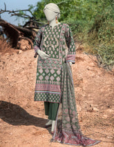 GREEN LAWN PRINTED 3PC STITCHED | JLAWN-S-25-006