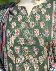 GREEN LAWN PRINTED 3PC STITCHED | JLAWN-S-25-006