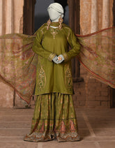 GREEN DOBBY EMBROIDERED 3PC STITCHED | JLAWN-S-25-013