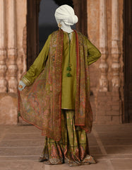 GREEN DOBBY EMBROIDERED 3PC STITCHED | JLAWN-S-25-013