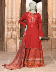 RED DOBBY EMBROIDERED 3PC STITCHED | JLAWN-S-25-014