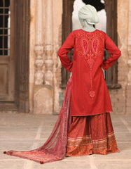RED DOBBY EMBROIDERED 3PC STITCHED | JLAWN-S-25-014