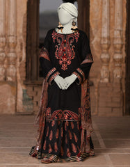 BLACK DOBBY EMBROIDERED 3PC STITCHED | JLAWN-S-25-016
