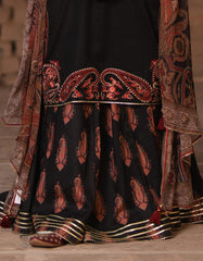 BLACK DOBBY EMBROIDERED 3PC STITCHED | JLAWN-S-25-016