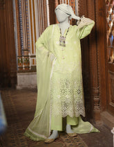 GREEN SCHIFFLI LAWN 3PC STITCHED | JLAWN-S-25-043