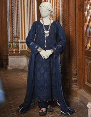 BLUE LAWN SCHIFFLI 3PC STITCHED | JLAWN-S-25-047