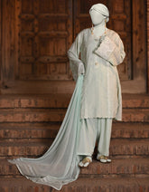 GREEN DOBBY EMBROIDERED 3PC STITCHED | JLAWN-S-25-050