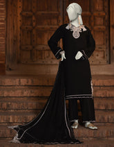 BLACK DOBBY EMBROIDERED 3PC STITCHED | JLAWN-S-25-054