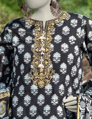 BLACK LAWN EMBROIDERED 3PC STITCHED | JLAWN-S-25-057