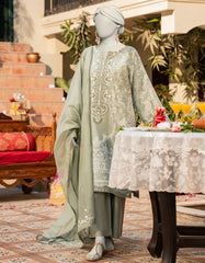 GREEN COTTON SILK EMBROIDERED 3PC STITCHED
