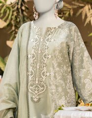 GREEN COTTON SILK EMBROIDERED 3PC STITCHED