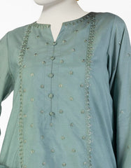 GREEN COTTON SILK EMBROIDERED 3PC STITCHED