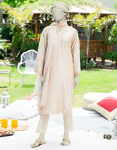 BEIGE DYED SCHIFFLI 2PC STITCHED