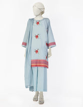 BLUE DOBBY EMBROIDERED 3PC STITCHED