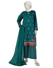 GREEN DOBBY EMBROIDERED 3PC STITCHED