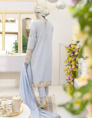 BLUE DOBBY EMBROIDERED 3PC STITCHED