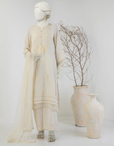 BEIGE DOBBY EMBROIDERED 3PC STITCHED