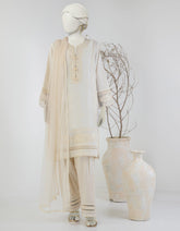 BEIGE DOBBY EMBROIDERED 3PC STITCHED