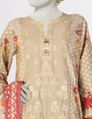 BEIGE LAWN EMBROIDERED 3PC STITCHED