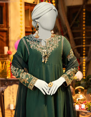 GREEN CHIFFON EMBROIDERED 3PC STITCHED