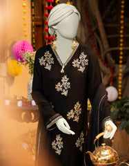 BLACK CHIFFON EMBROIDERED 3PC STITCHED