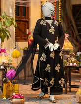 BLACK CHIFFON EMBROIDERED 3PC STITCHED