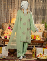 GREEN CHIFFON EMBROIDERED 3PC STITCHED