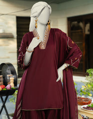 MAROON SILK EMBROIDERED 3PC STITCHED