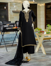 BLACK SILK EMBROIDERED 3PC STITCHED