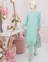 GREEN SILK EMBROIDERED 3PC STITCHED
