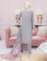 GREY SILK EMBROIDERED 3PC STITCHED