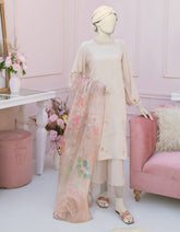 BEIGE SILK EMBROIDERED 3PC STITCHED