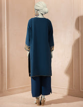 BLUE COTTON NET EMBROIDERED KURTI