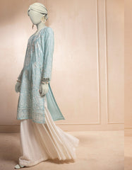 BLUE COTTON NET EMBROIDERED KURTI